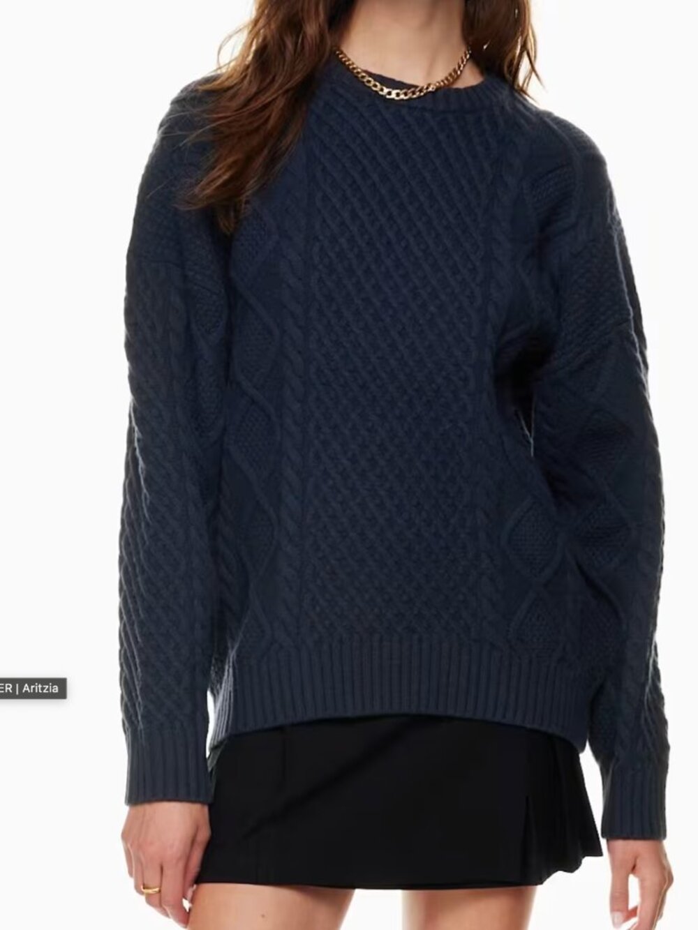 Aritzia Sunday Best Peggy Navy Cable-Knit Crew Sweater - Size Medium